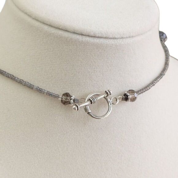 Mexico Sterling Silver & Iolite Beaded Necklace w/ MOP Inlaid Pendant & Pearls - Picture 8 of 9